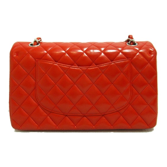 Chanel Shoulder Red Chain W Lambskin Flap Bag Matelasse - Picture 1 of 10